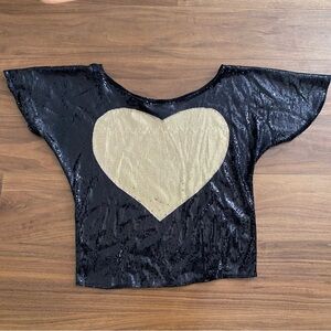 Aum Couture Black Sequin Top with Gold Heart – Size Small
